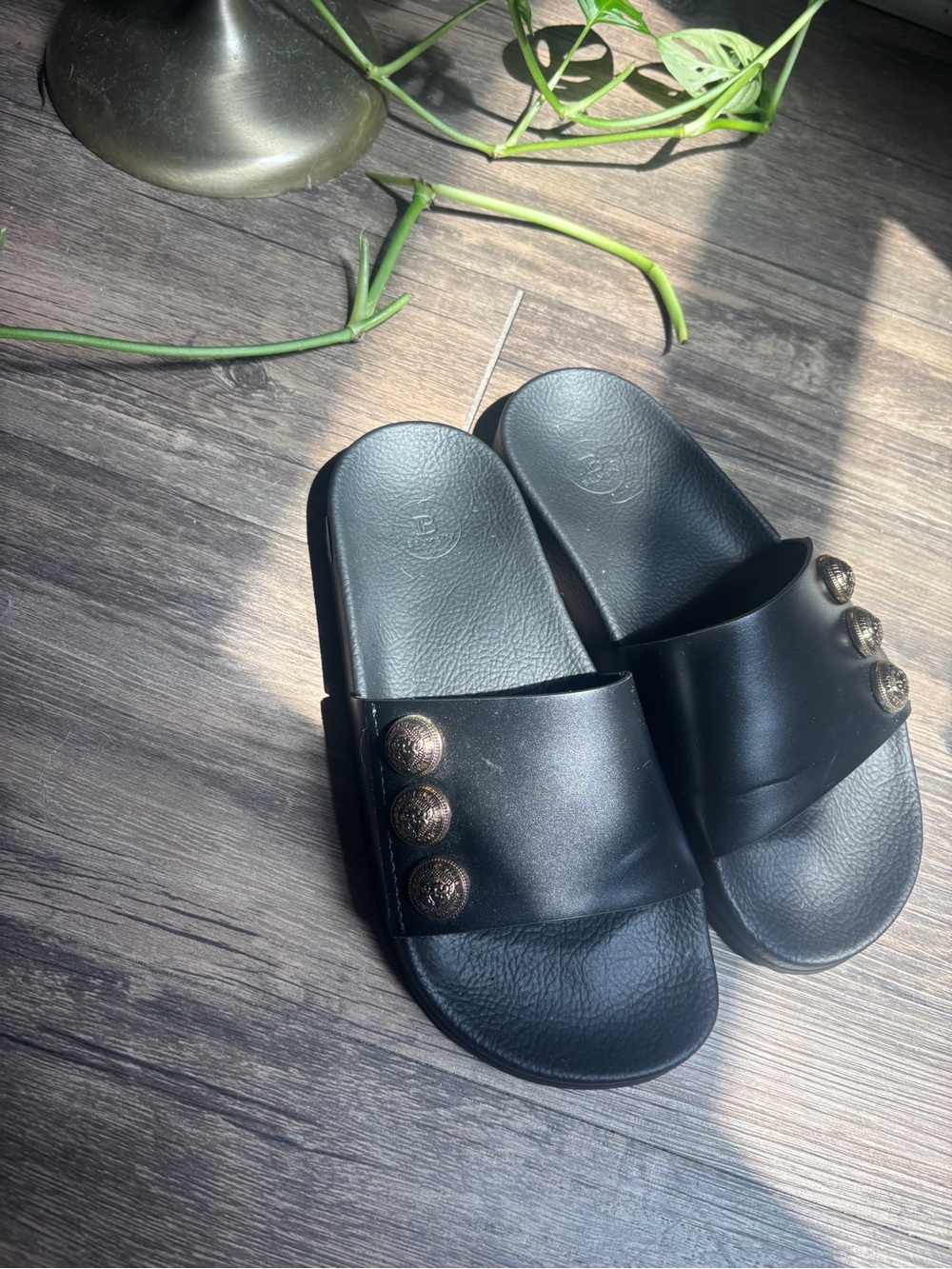 Balmain Black Symi Slide Sandal with Gold Medallions - Picture 10 of 10